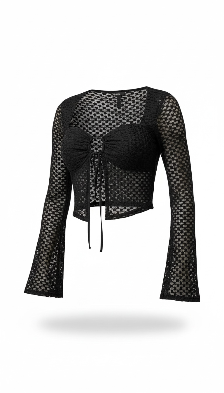 Blusa Negra manga larga bordada