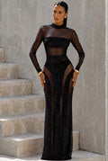 Vestido de gala negro con transparencia