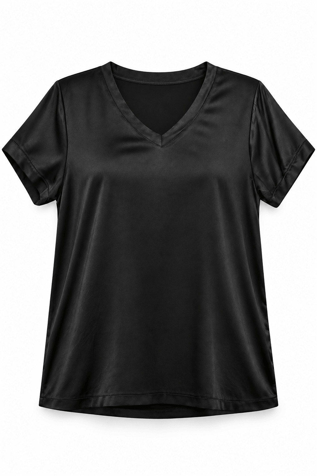 Blusa satín cuello V negro