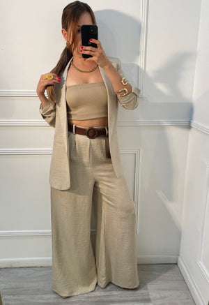 Crop top off shoulders beige