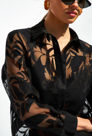 Blusa camisera Negra transparente
