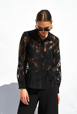 Blusa camisera Negra transparente