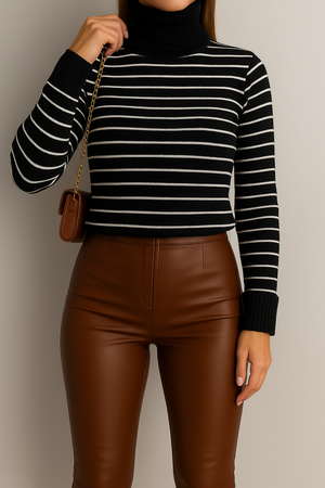 Sweater cuello tortuga Rayas blanco y negro
