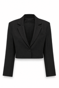 Blazer Crop Solapa Botón Sencillo Negro