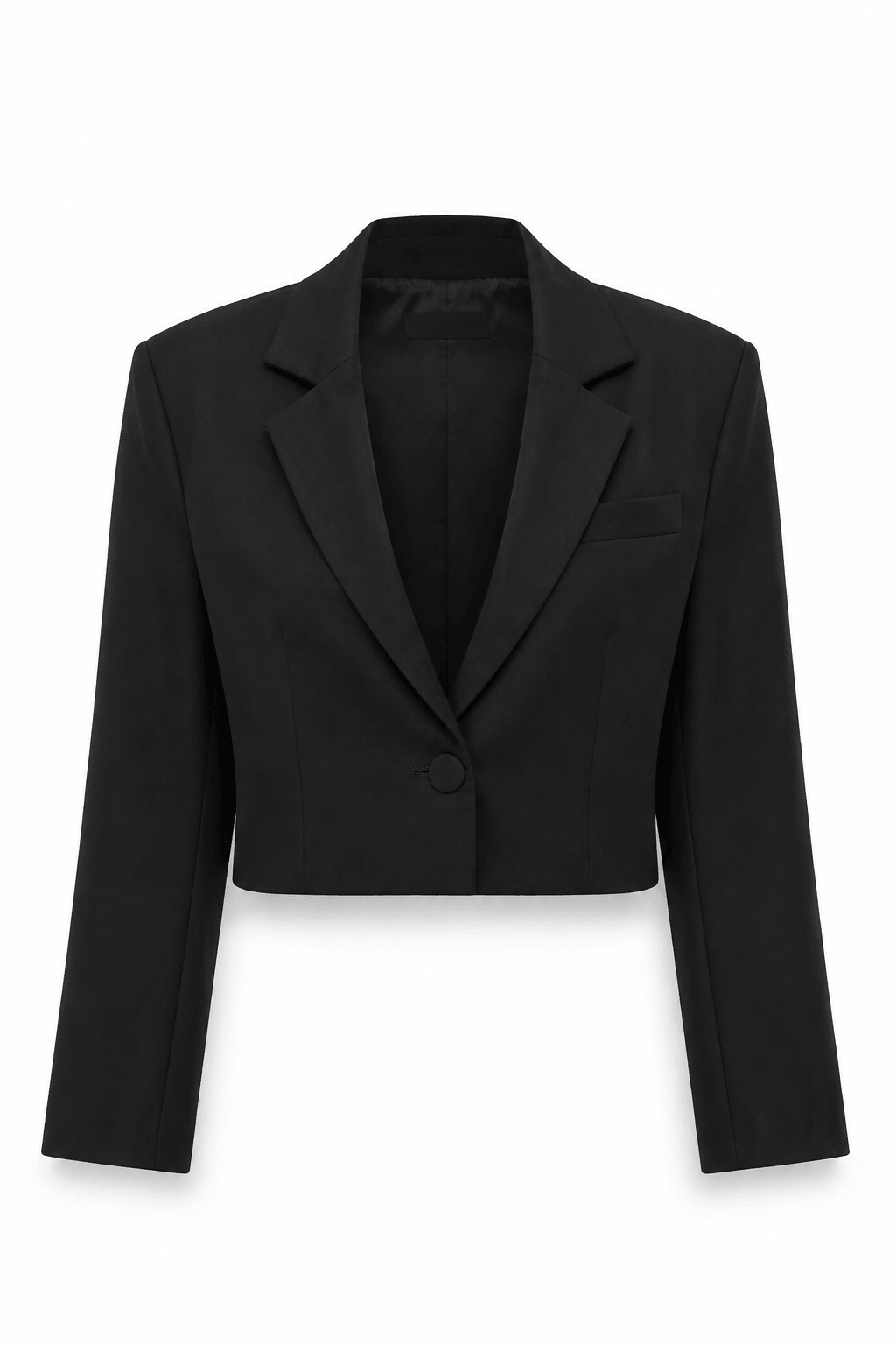 Blazer Crop Solapa Botón Sencillo Negro