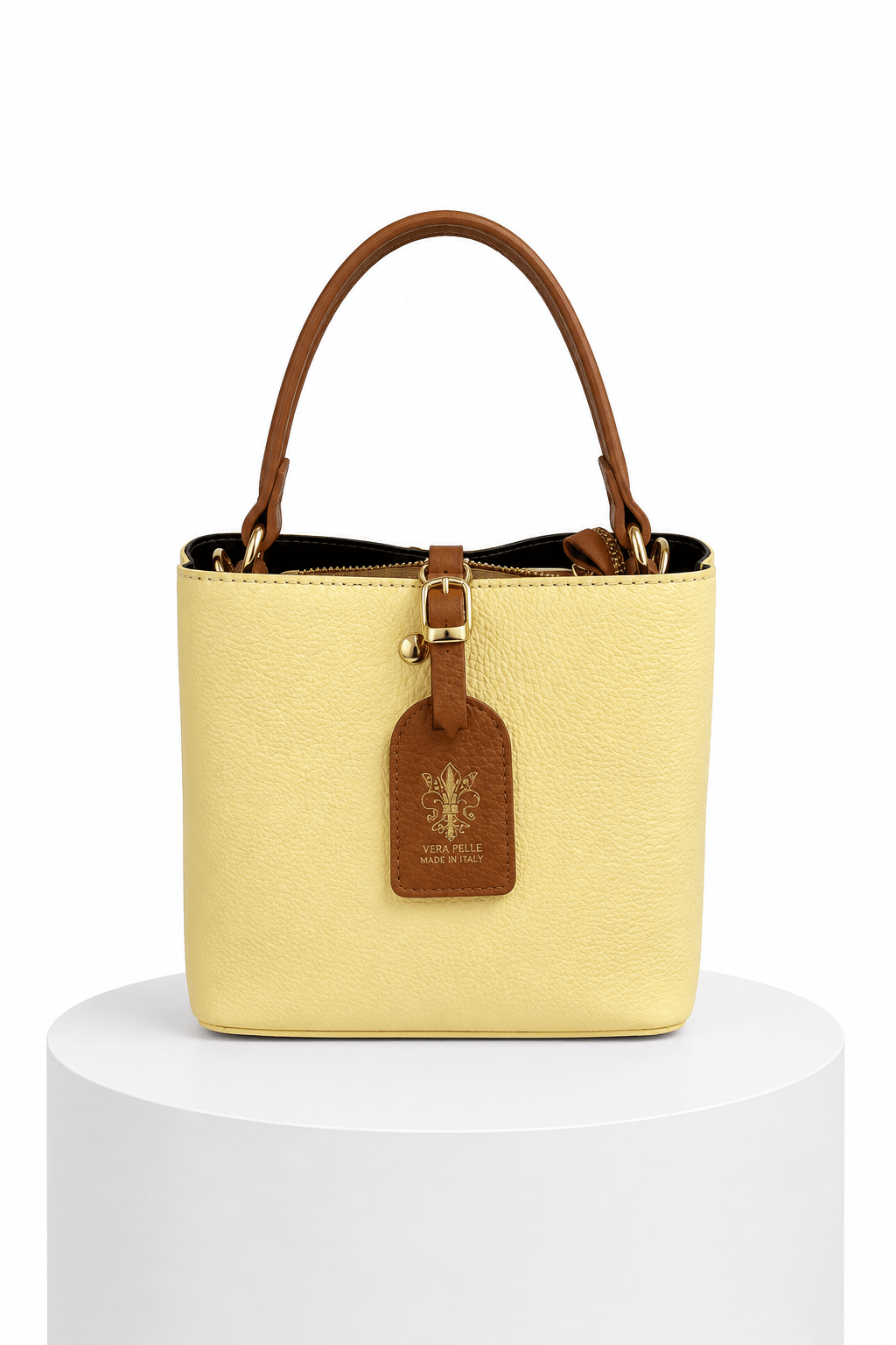 Mini tote con etiqueta de cuero - Amarillo mantequilla