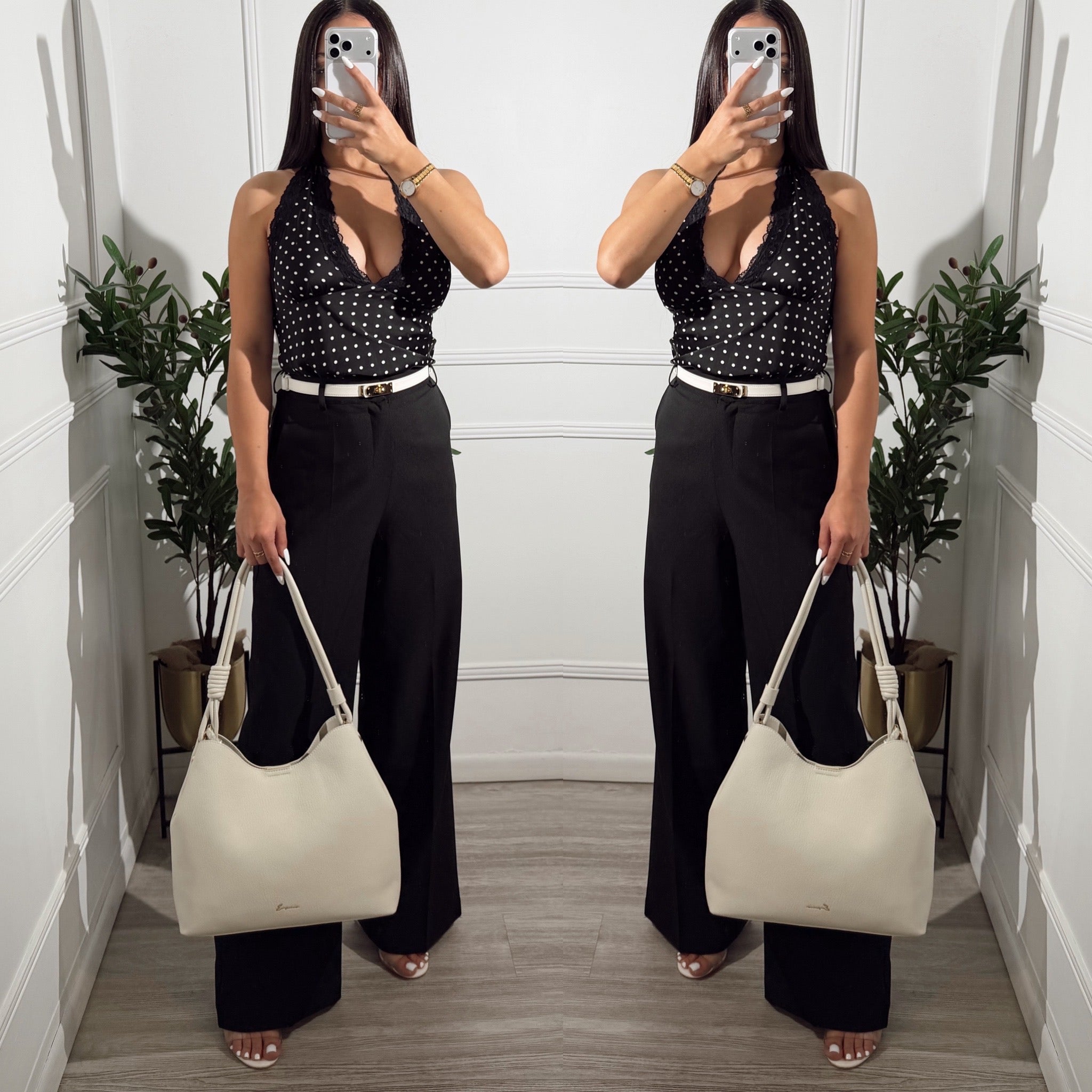Blusa Negra Lunares Sin Manga