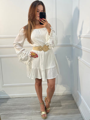 Vestido off shoulders manga tejida