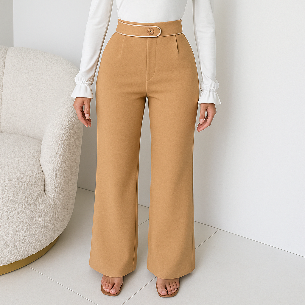 Pantalón beige detalle blanco