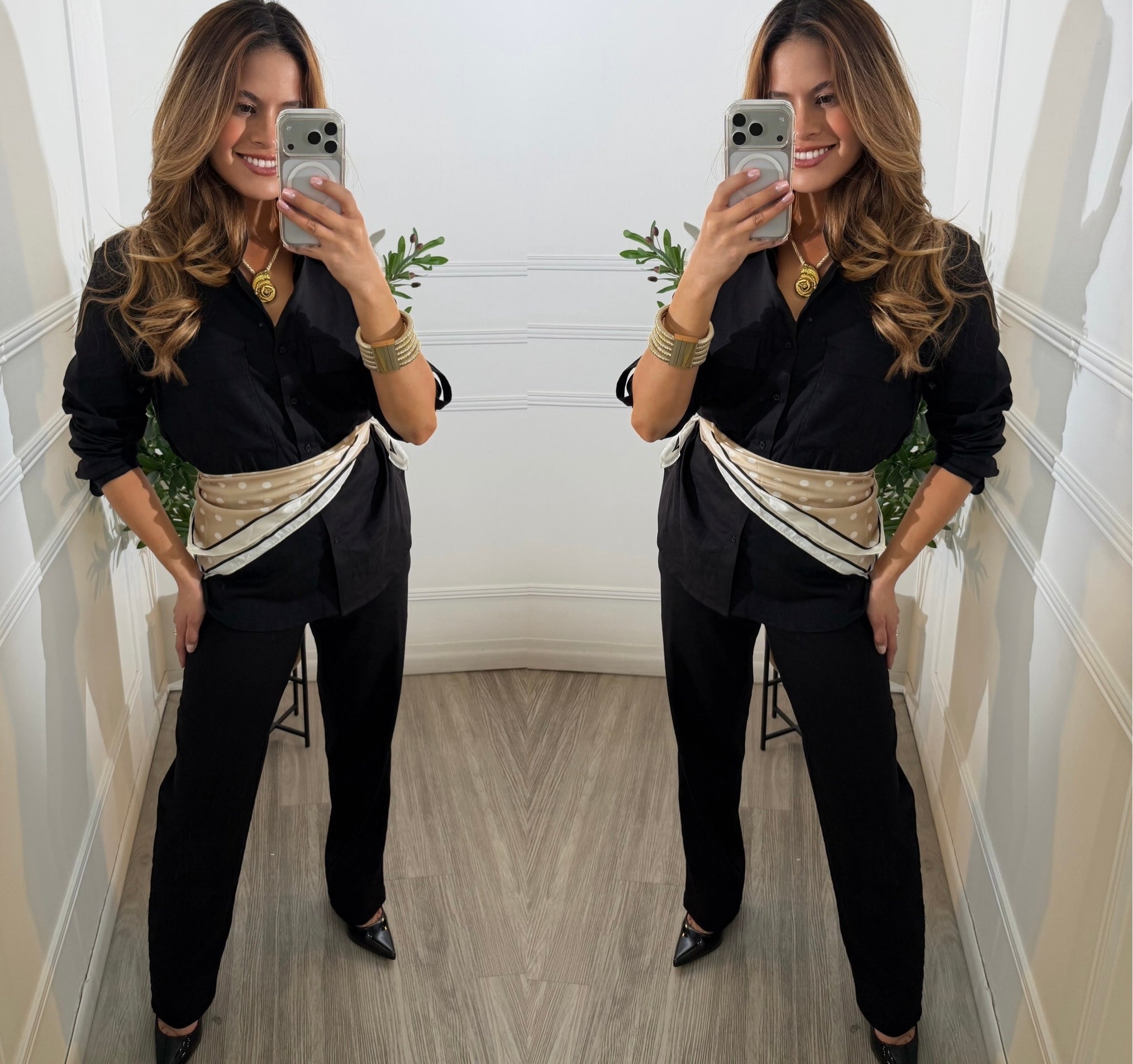 Blusa Negra con bolsas manga tres Cuartos