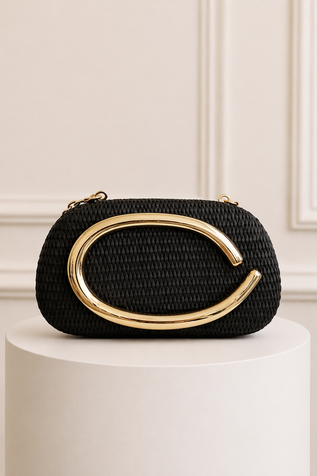Bolso de Mano paja natural negro