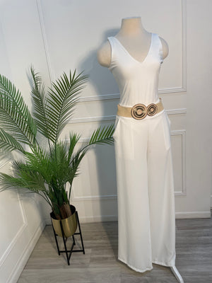 Fajón elástico hebilla circular beige