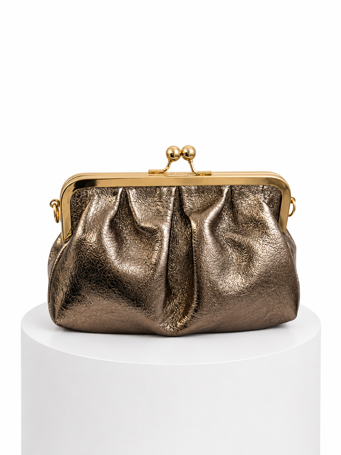 Mini clutch plisado con cierre metálico - Bronce