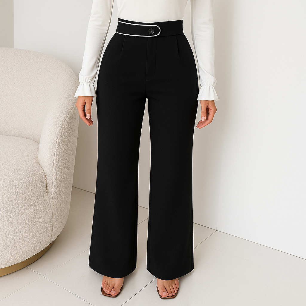 Pantalón negro detalle blanco