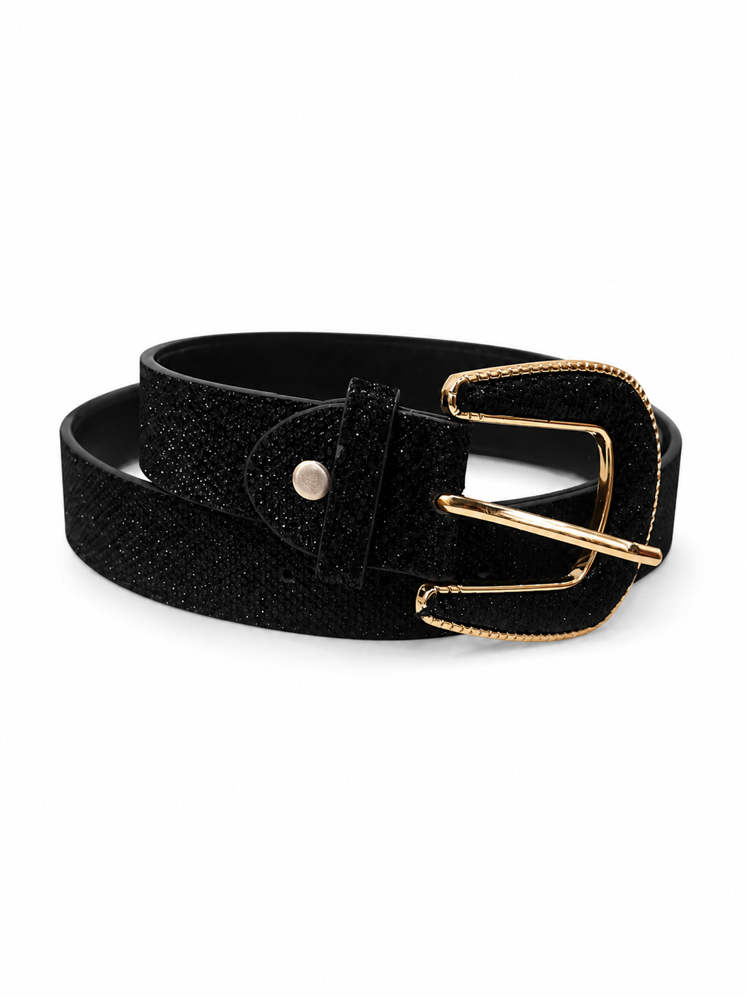 Cinturón Negro Brillante Hebilla Dorada