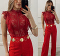 Bodysuit Rojo de encaje con transparencia