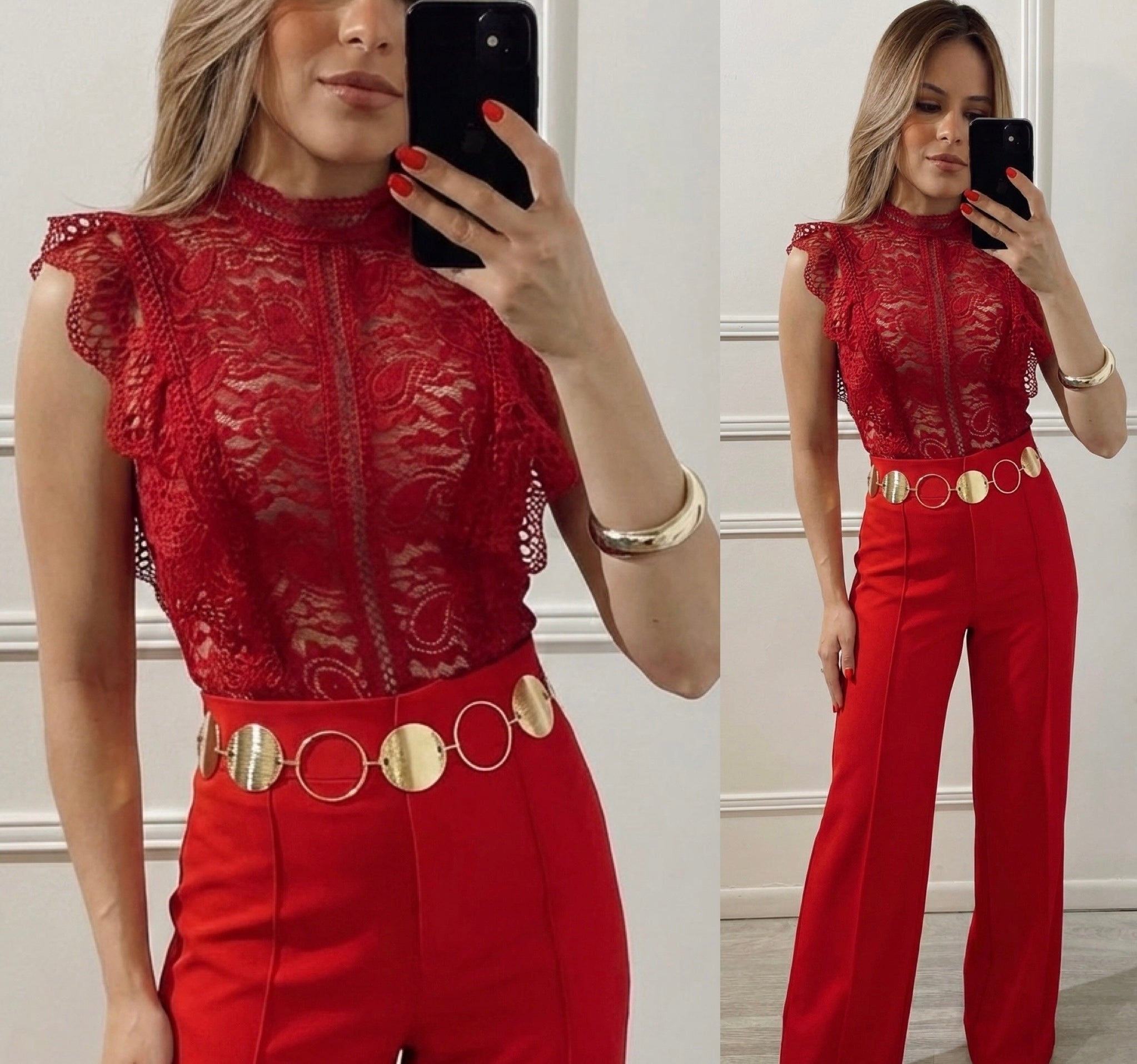 Bodysuit Rojo de encaje con transparencia