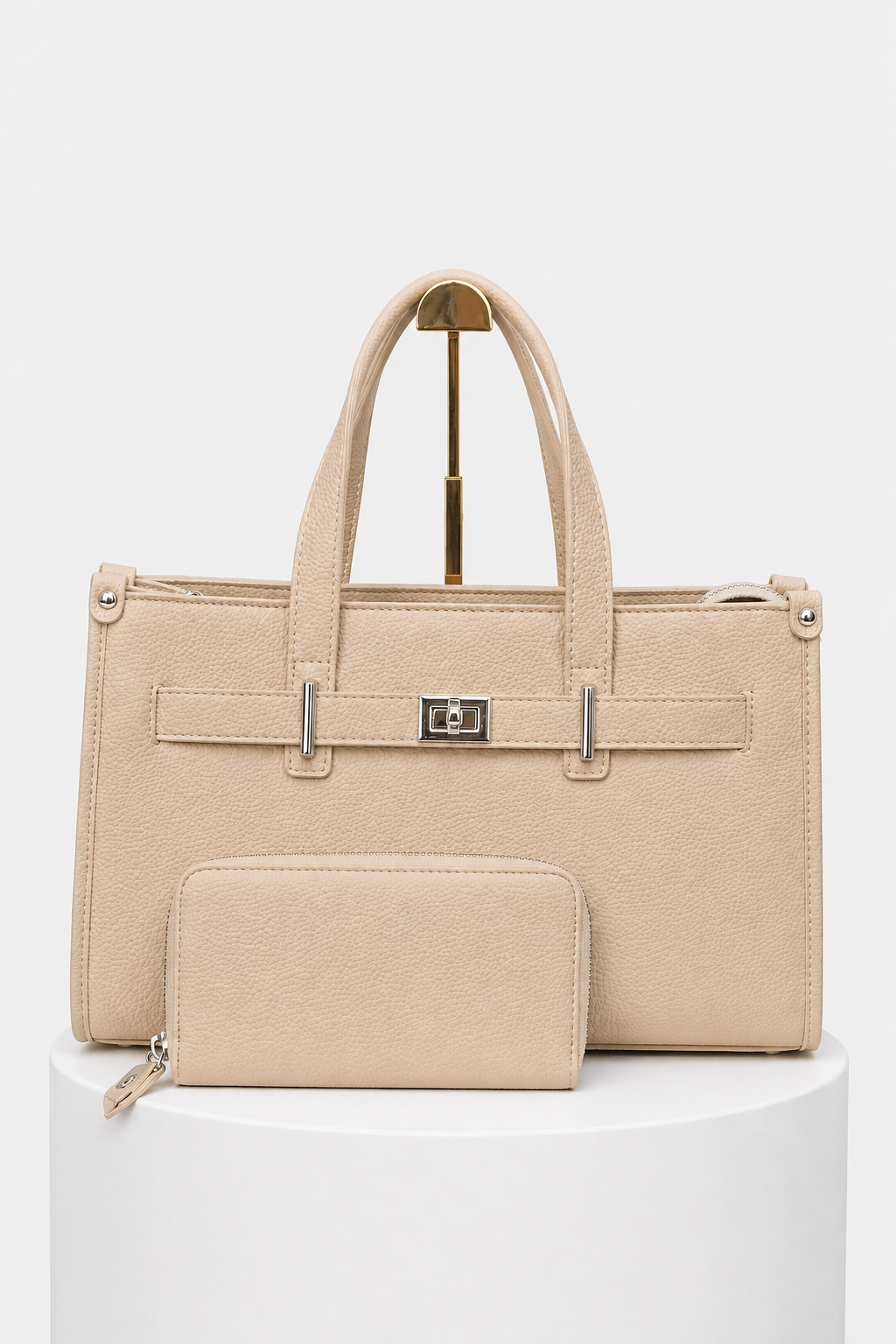 Set de bolso y billetera beige   estructurado