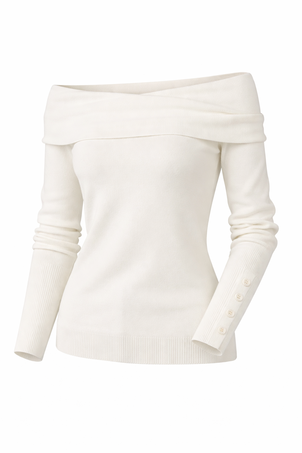 Sweater Blanco marfil manga  larga hombros caídos