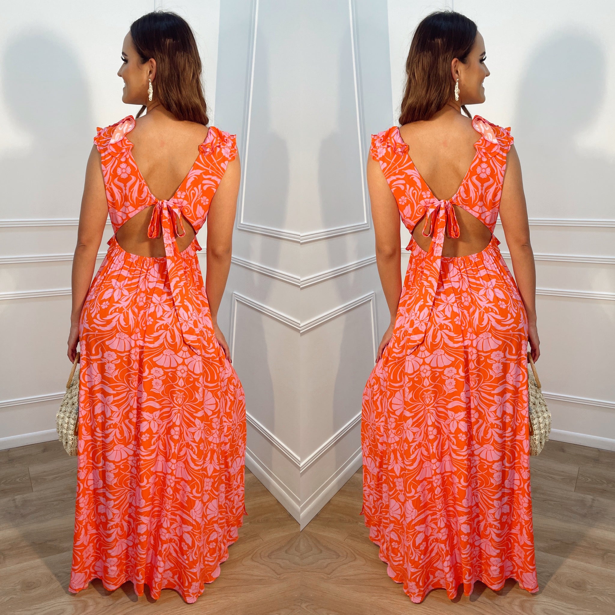 Vestido anaranjado estampado