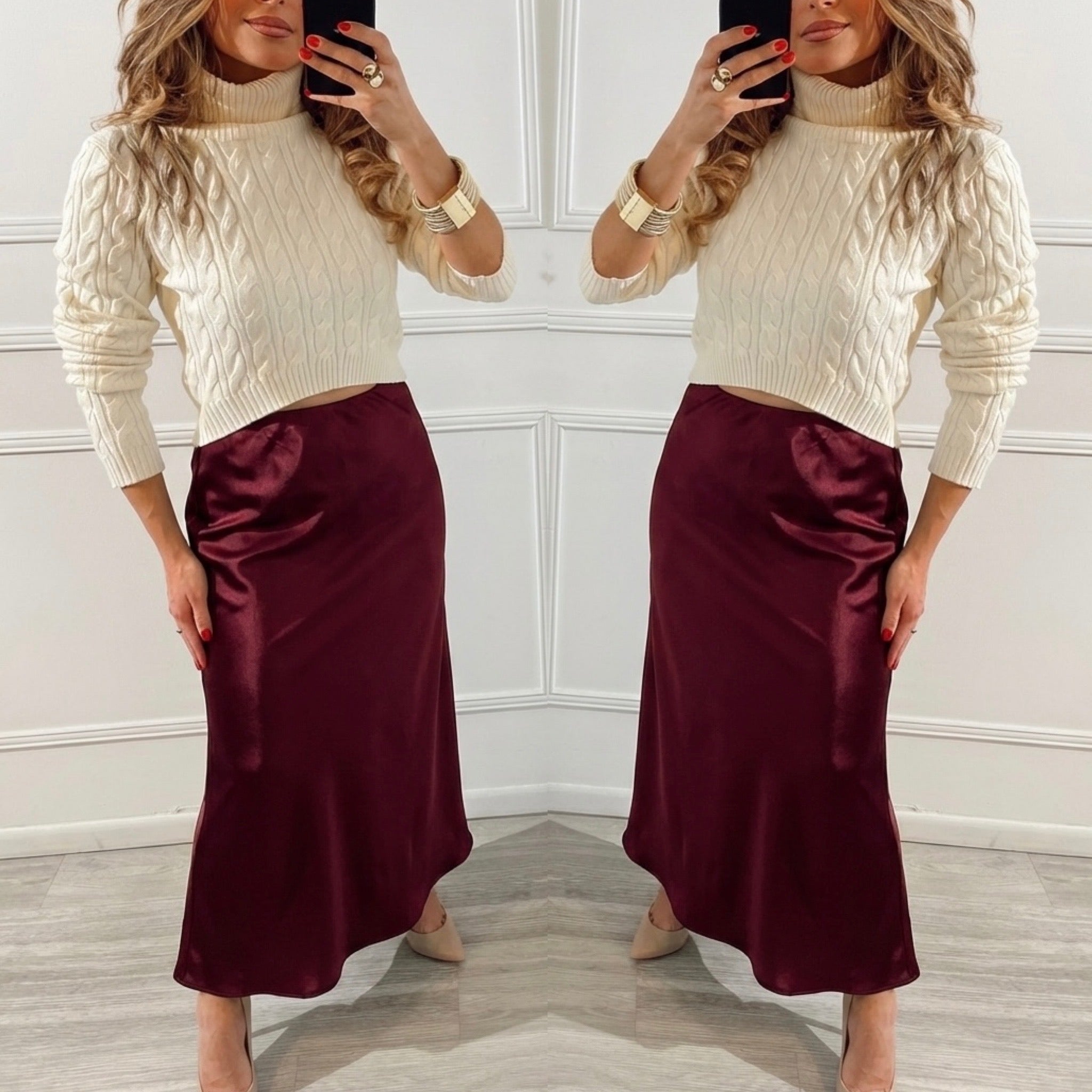Falda Vino Satín