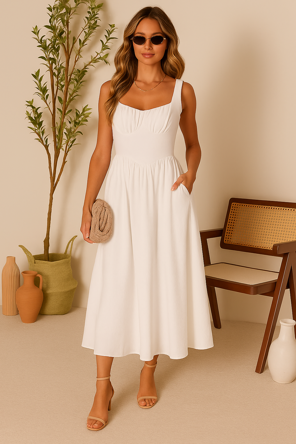 Vestido de Lino blanco largo tirante grueso