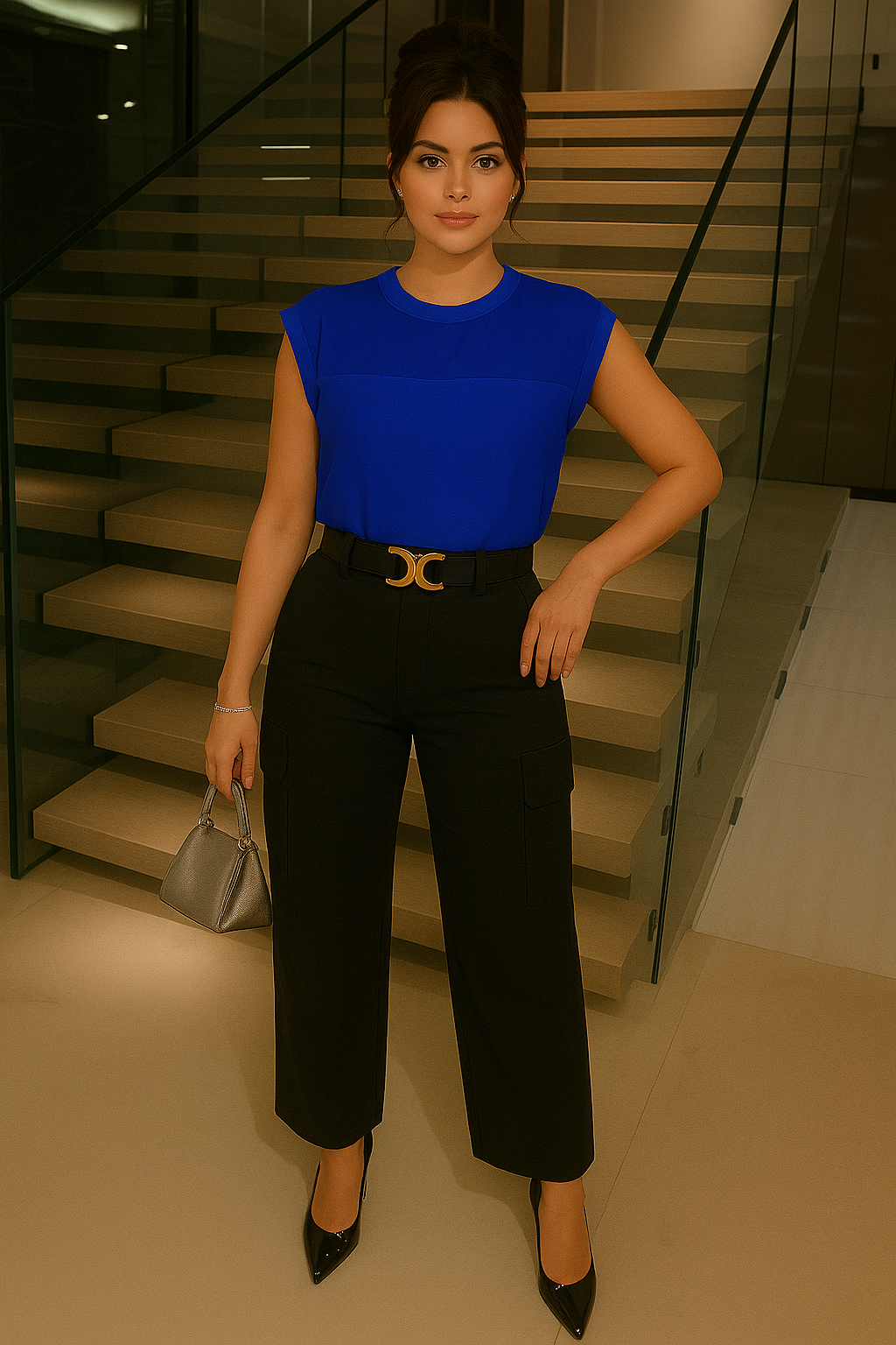 Blusa azul con transparencia