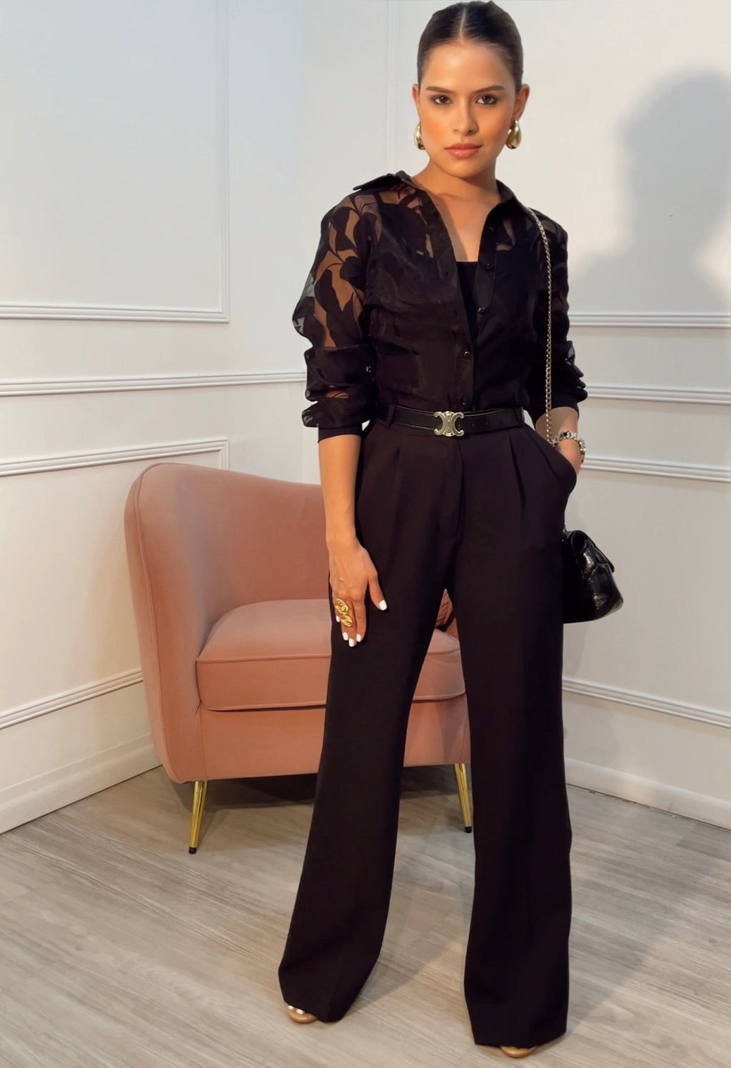 Blusa camisera Negra transparente