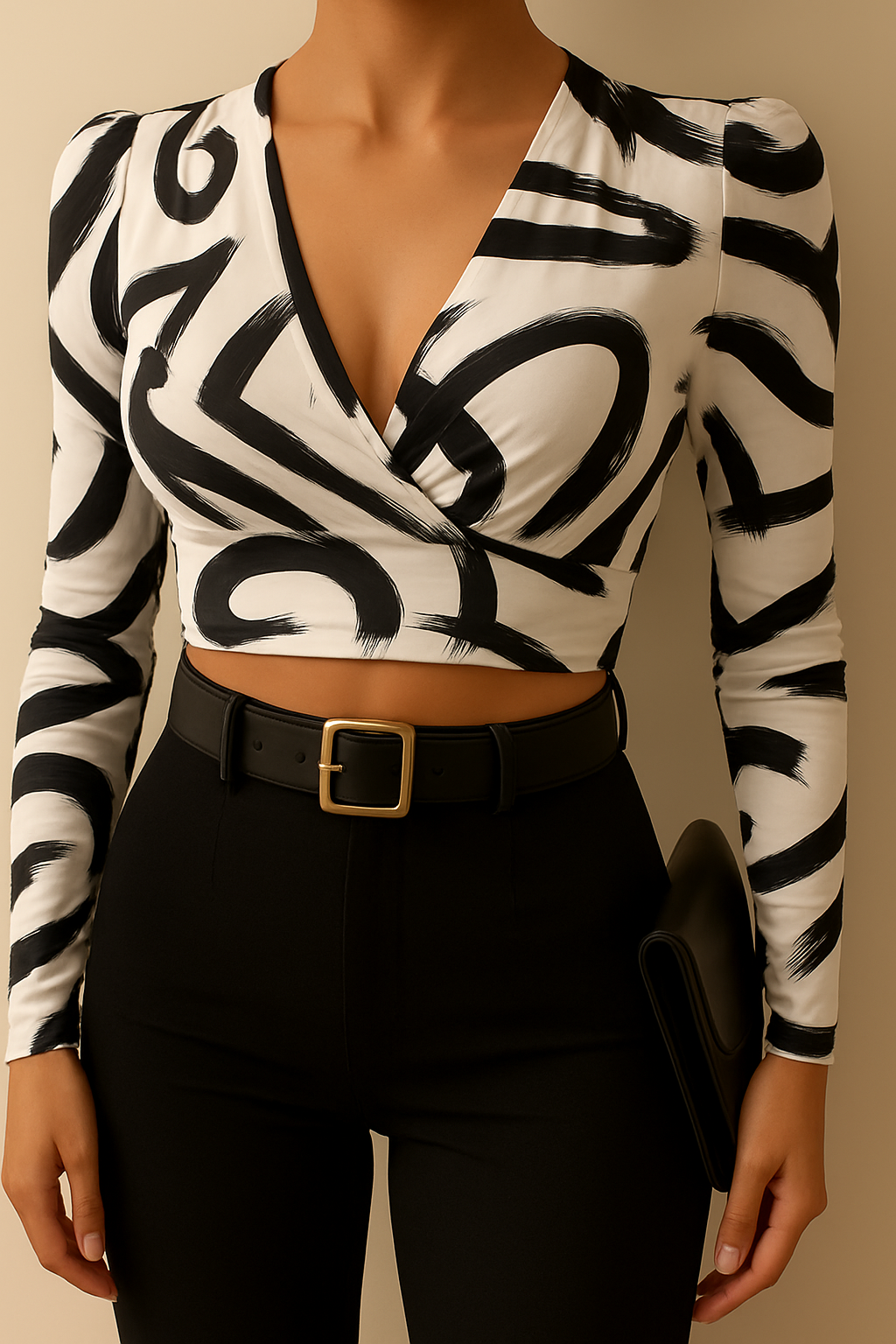 Blusa mesh manga larga estampada blanca