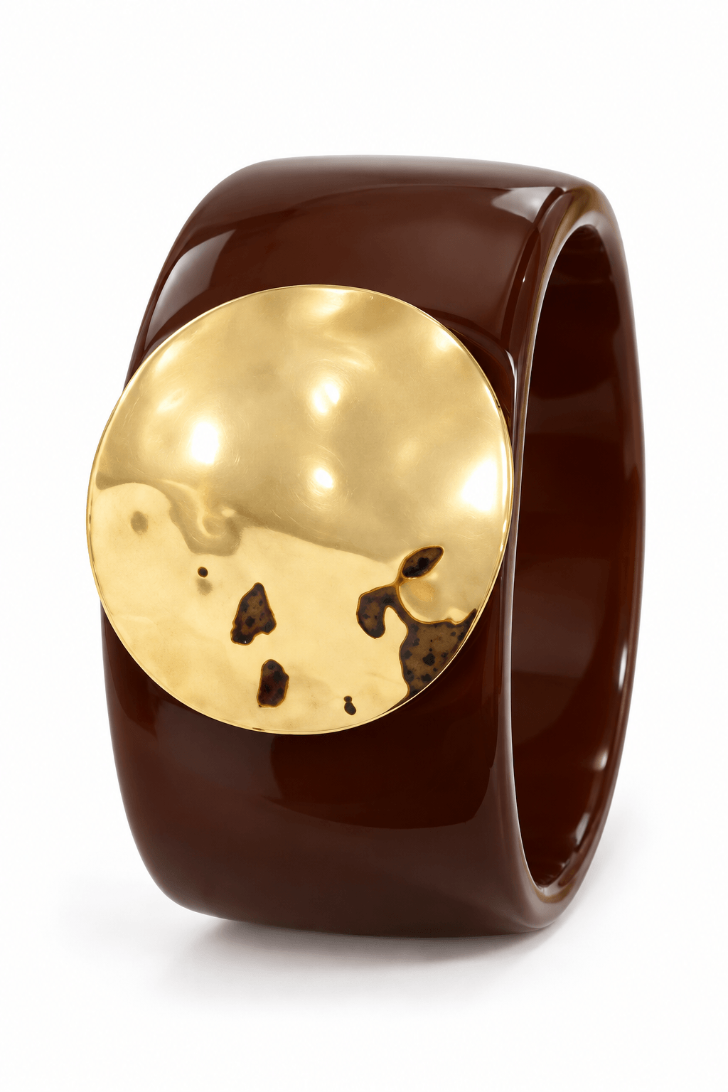 Brazalete de resina con medallón dorado café