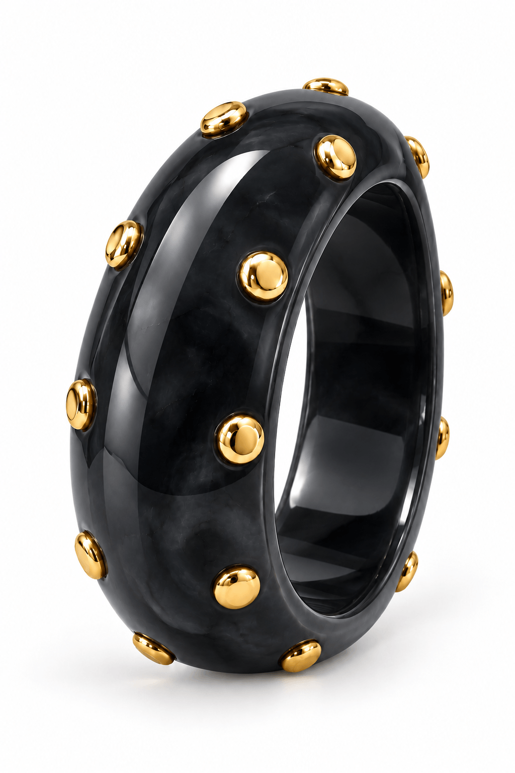Brazalete de resina negro con detalles dorados