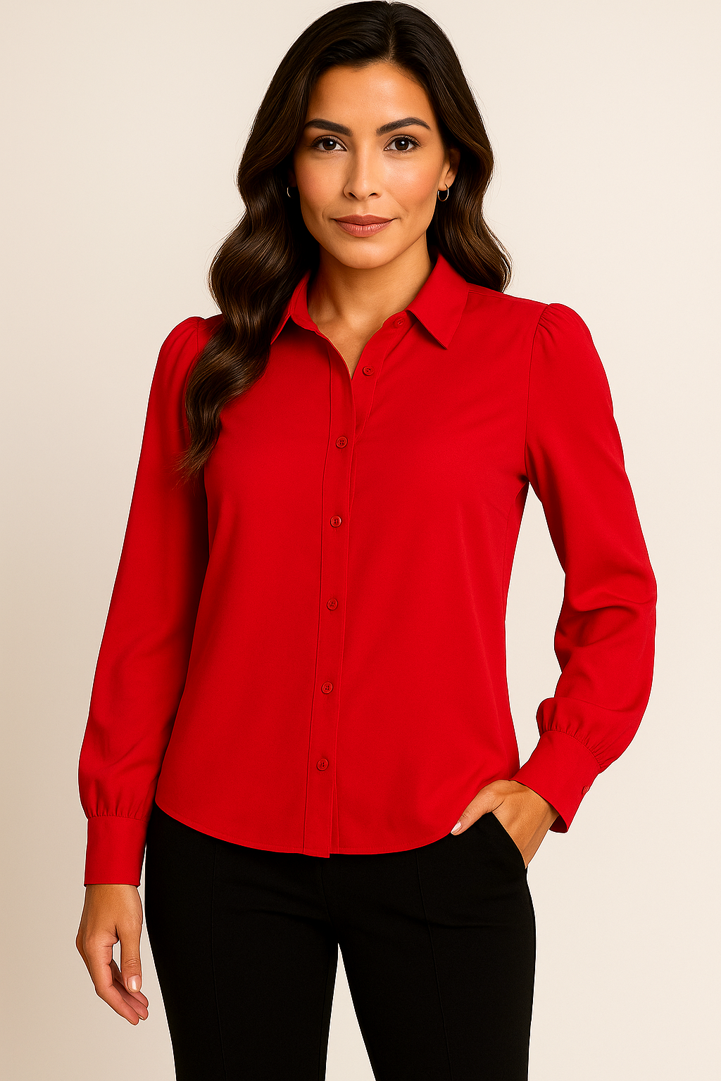 Blusa roja camisera satinada