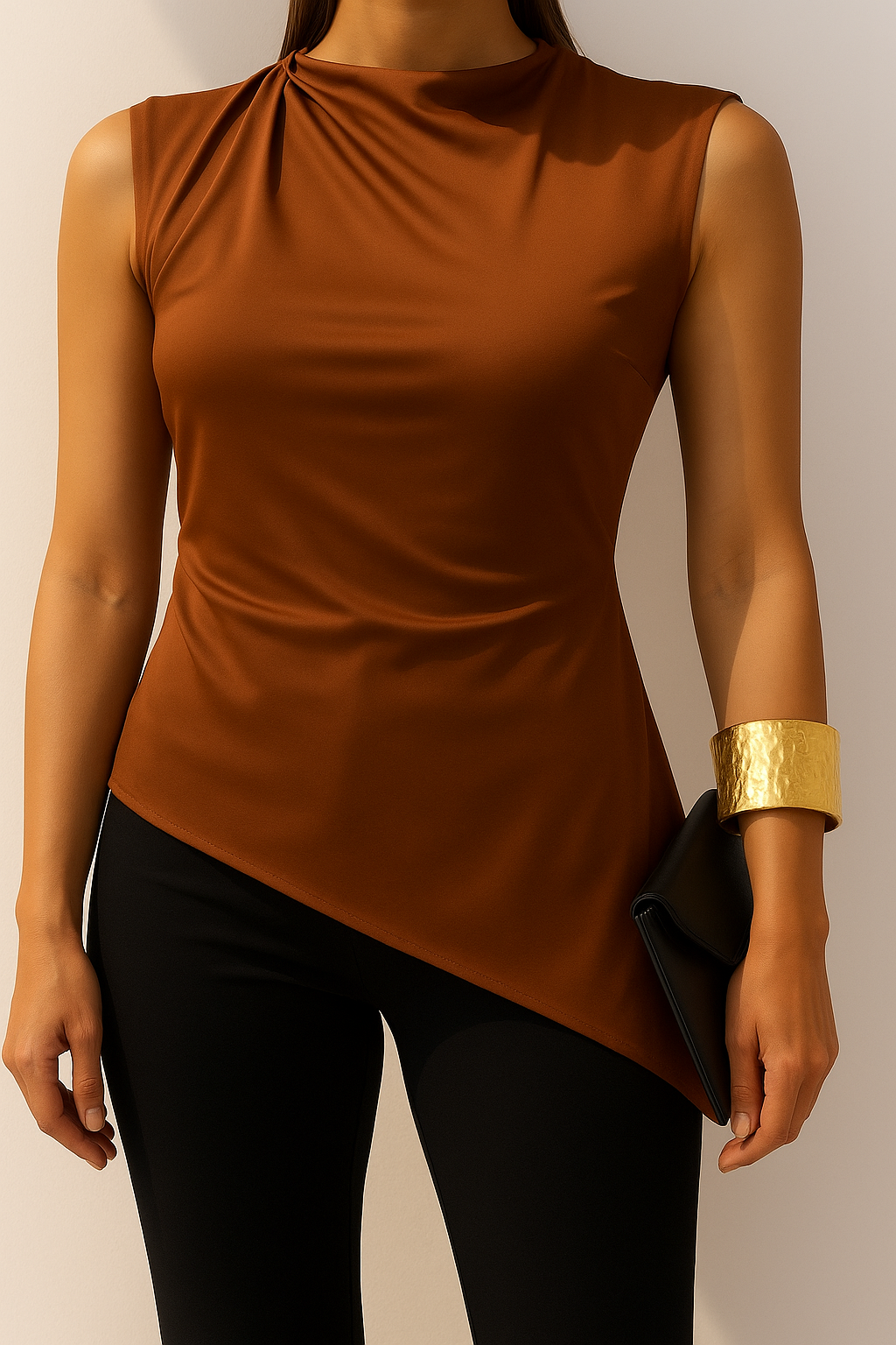 Blusa asimétrica lycra fría café