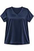 Blusa satín cuello V Azul