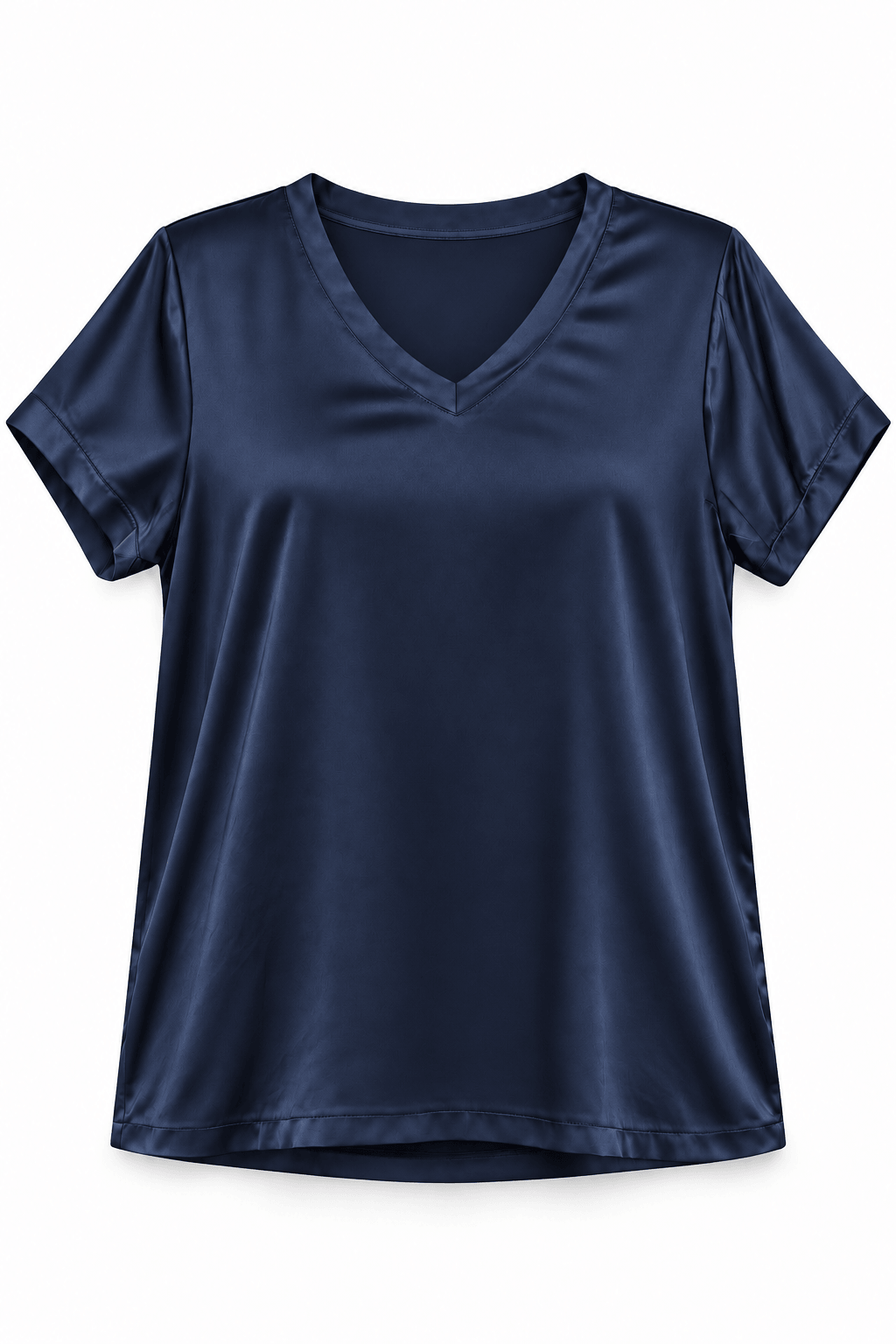 Blusa satín cuello V Azul