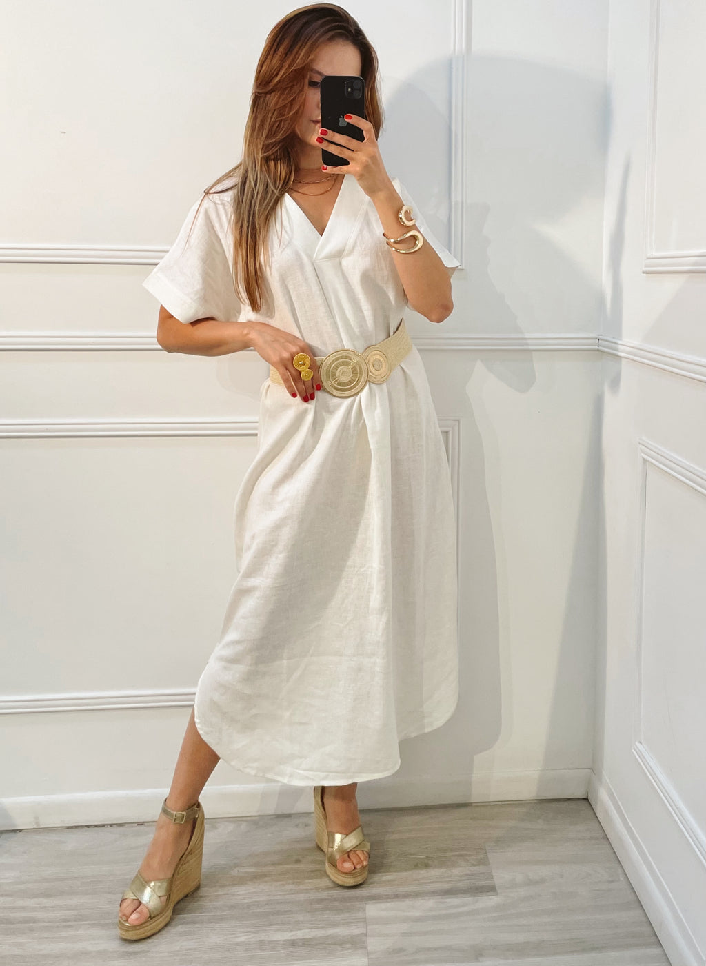 Vestido Blanco Lino cuello V