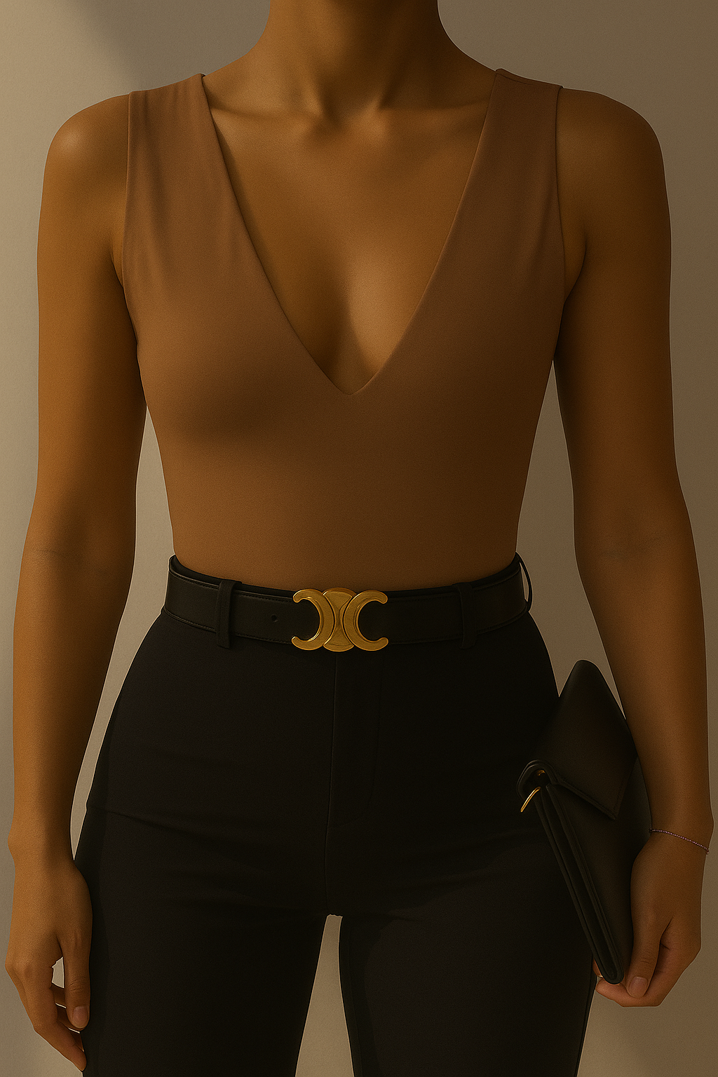 Bodysuit doble tela café