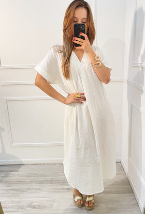Vestido Blanco Lino cuello V