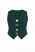 Chaleco verde estilo sastre botones dorados