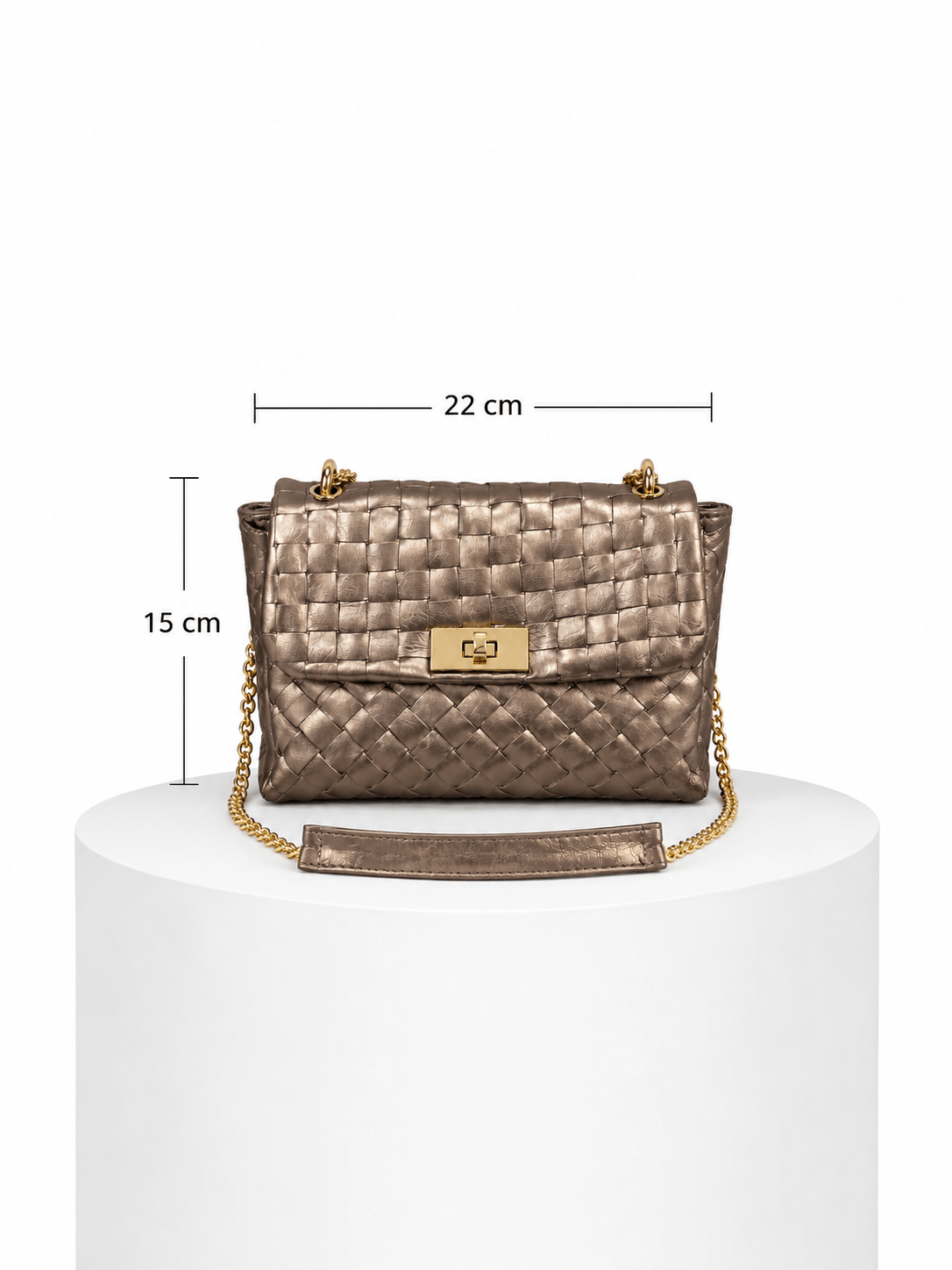 Mini bag tejido con cadena - Bronce metálico