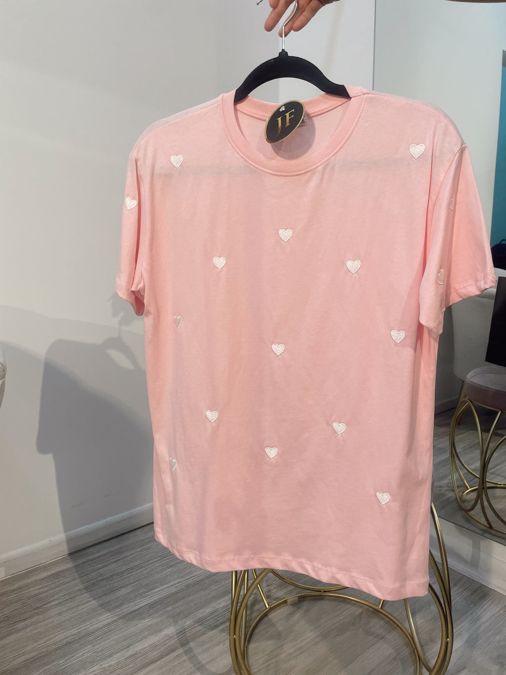 Blusa Rosa corazón blanco
