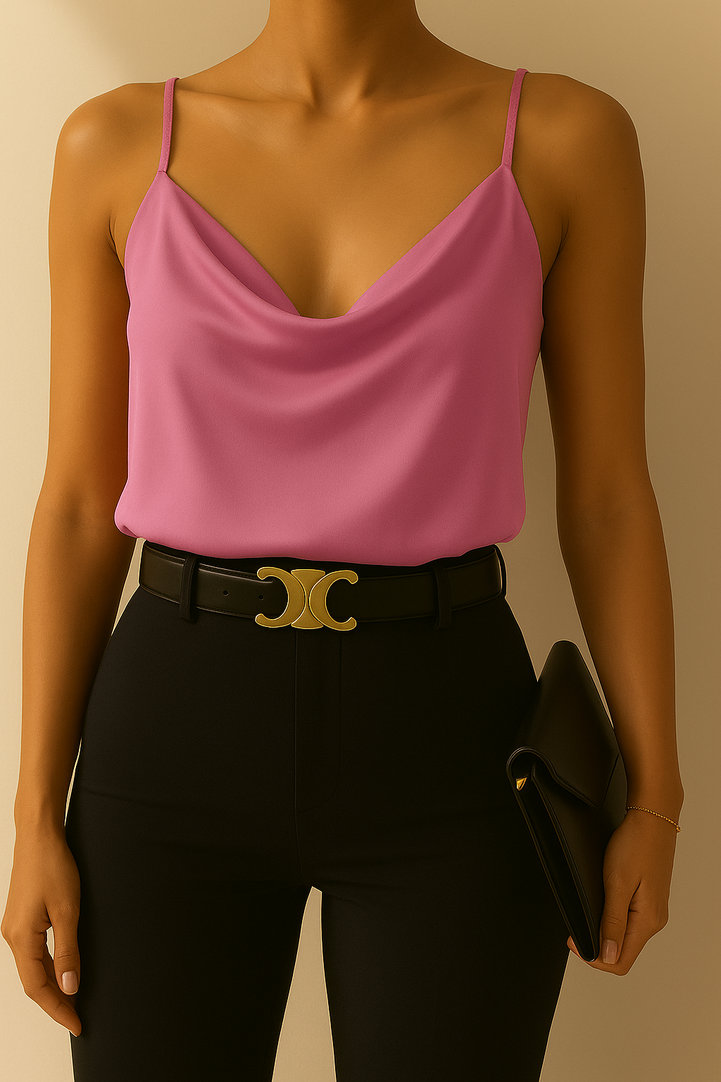 Blusa de tirantes cuello cowl rosada