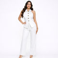 Set Blanco chaleco pantalón botones dorados