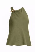 Blusa Verde Olivo sin manga cuello alto con accesorio