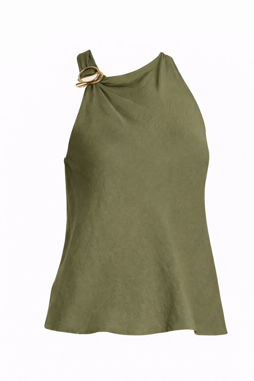 Blusa Verde Olivo sin manga cuello alto con accesorio