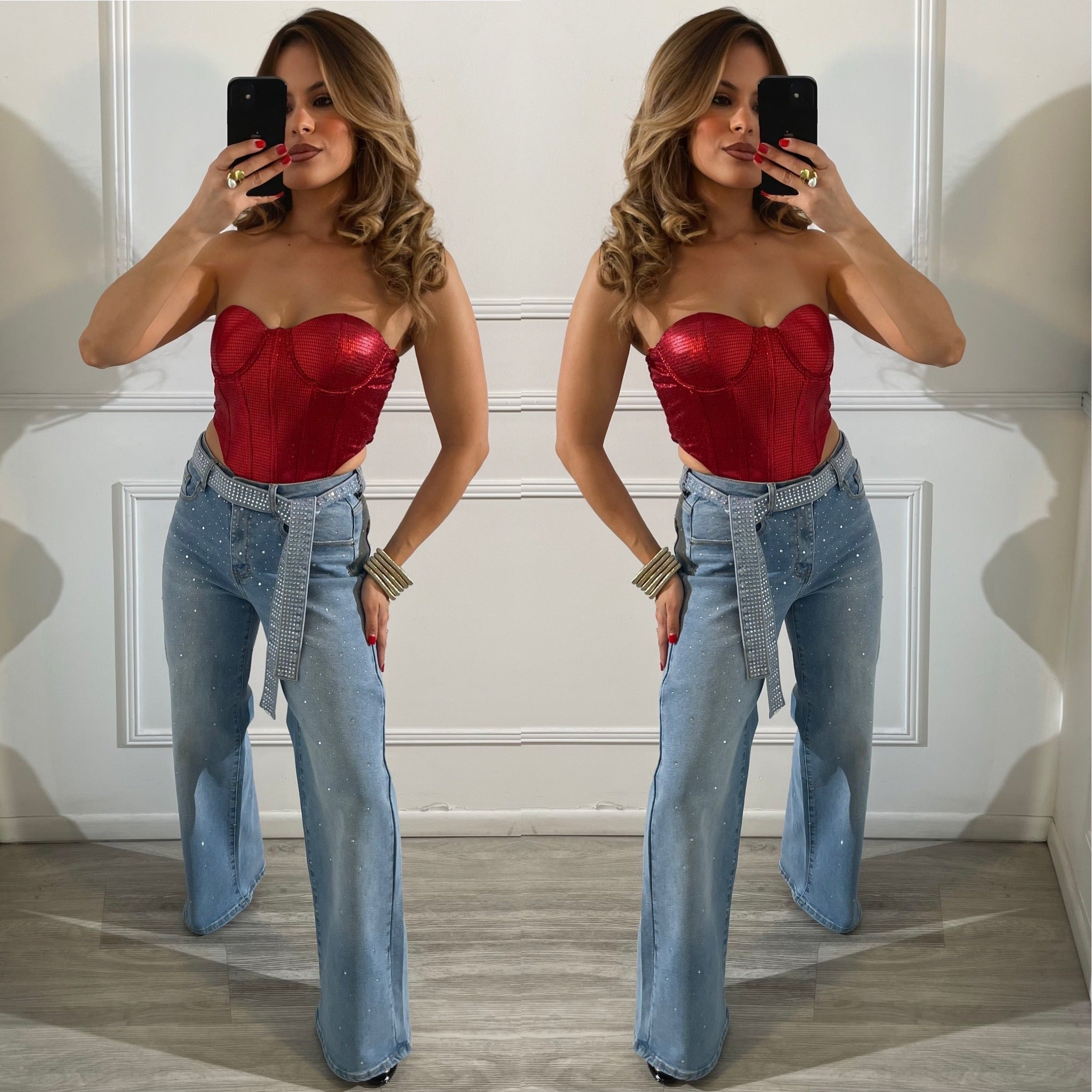 Bustier rojo metálico