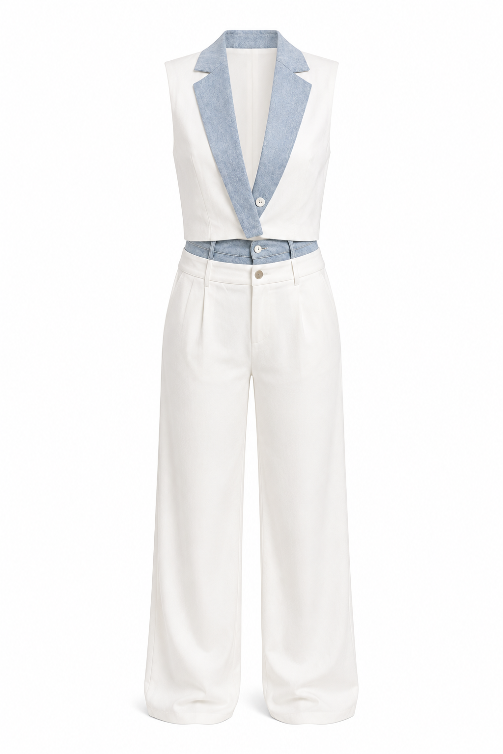 Set Chaleco y Pantalón Mezclilla Blanco