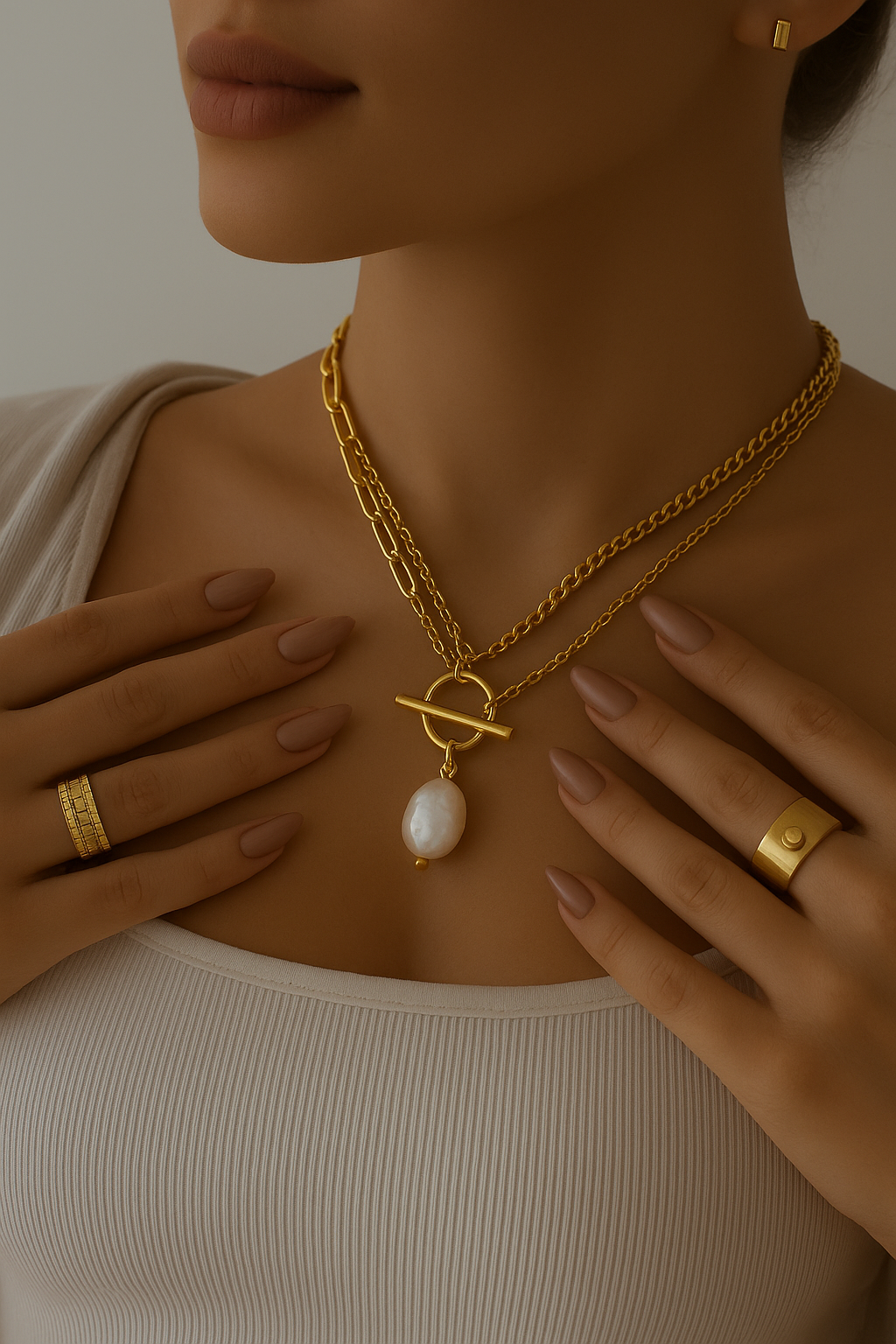 Collar de acero bañados en oro de 18 quilates