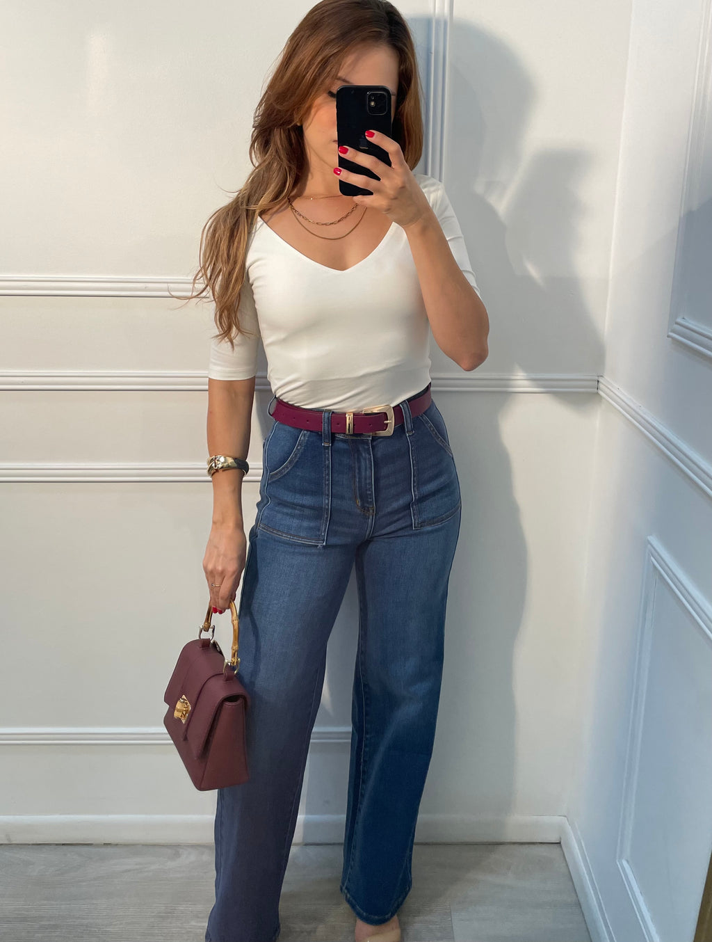 Blusa blanca básica manga tres cuartos