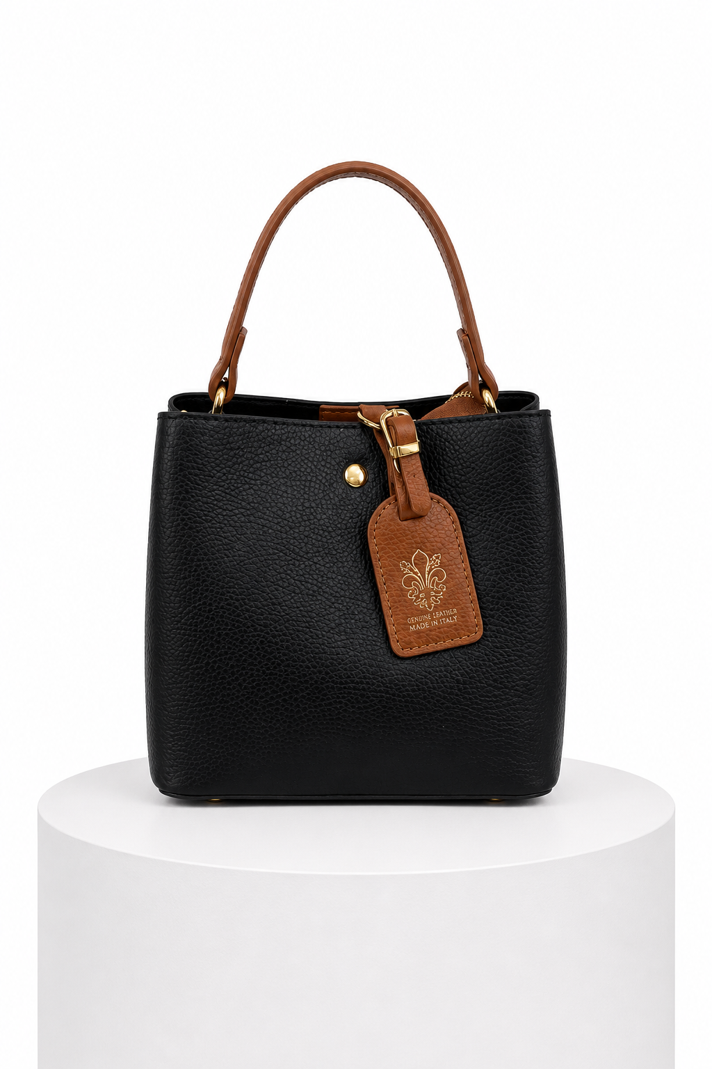 Mini tote con etiqueta de cuero - Negro
